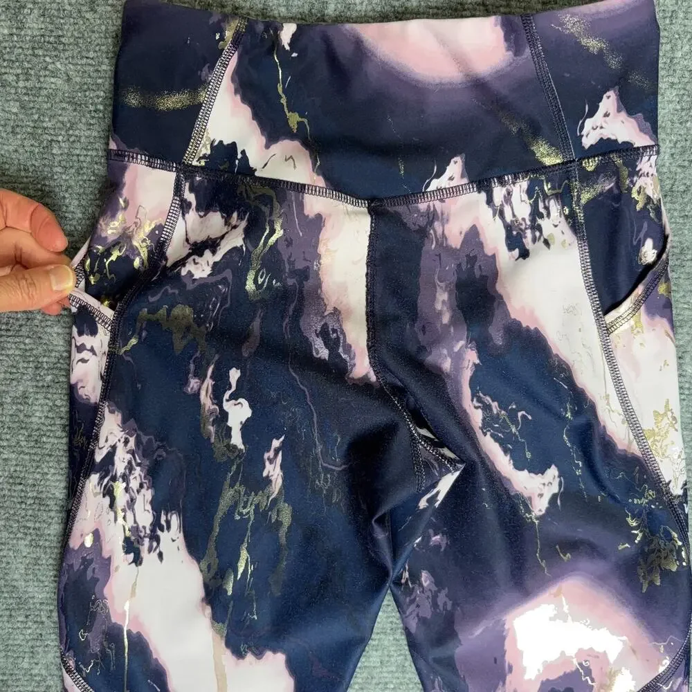 Old Navy Active Powersoft Girls L 10-12 Purple Swirl Leggings Sports Bra Set